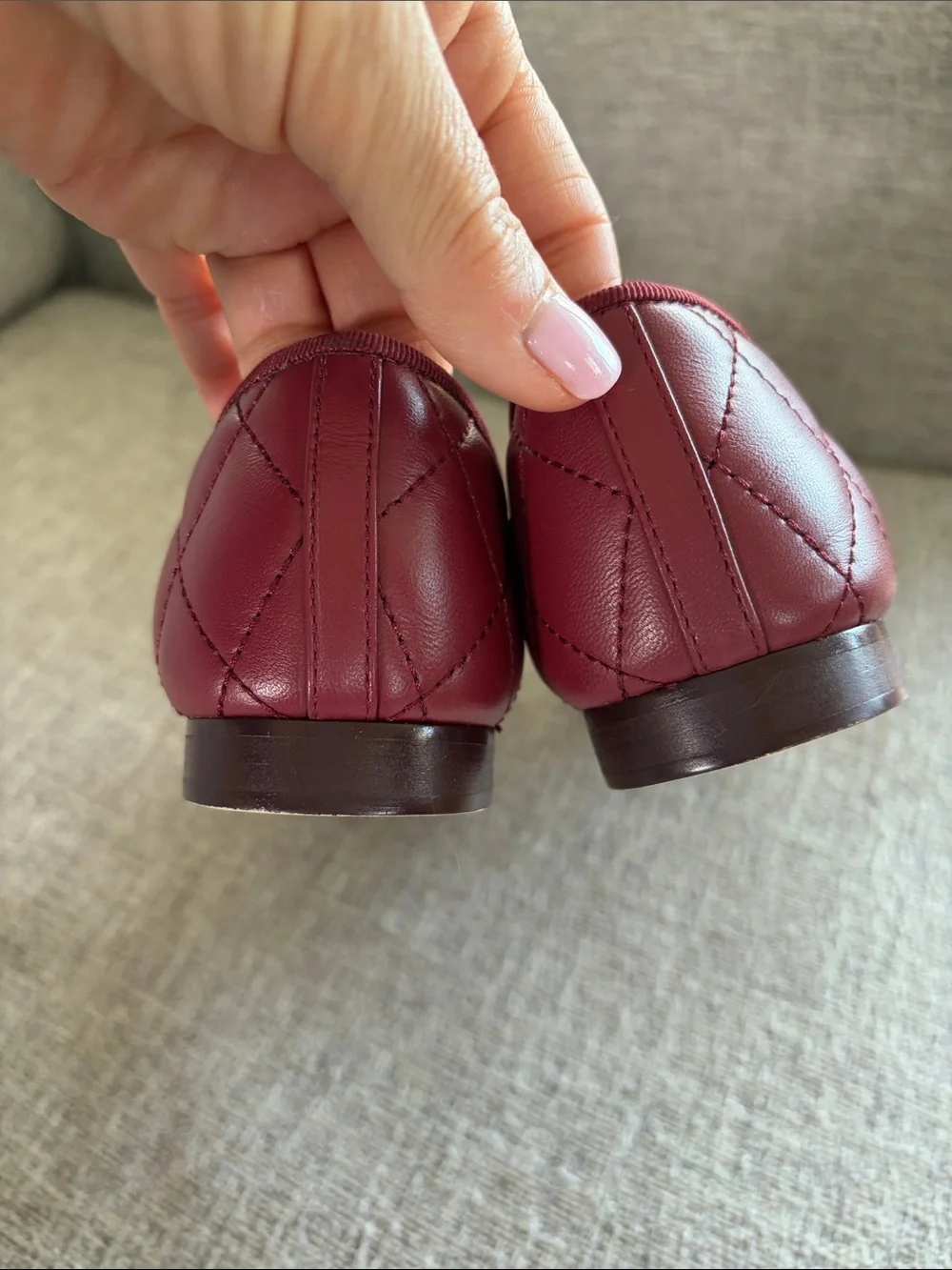 CHANEL Burgundy Quilted CC Bow Ballet Flats